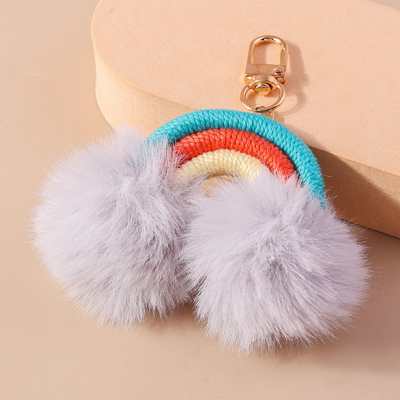 Wholesale Cartoon Fur Ball Hand Knitted Rainbow Keychain
